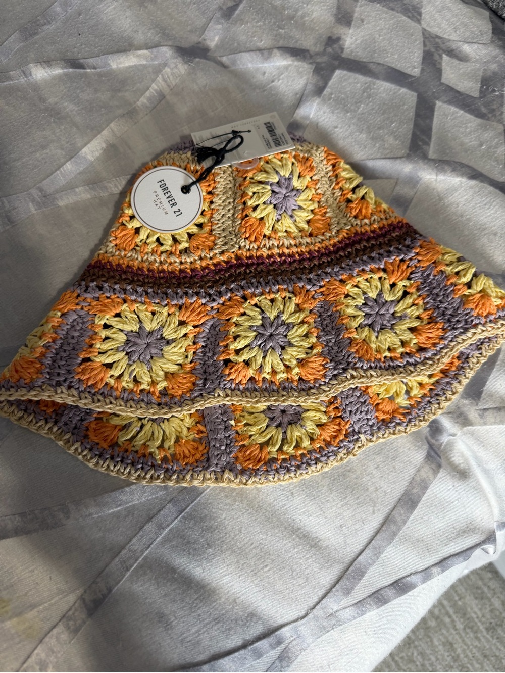 Forever 21 Crochet Floral Bucket Hat - Yellow, Orange, Lavender